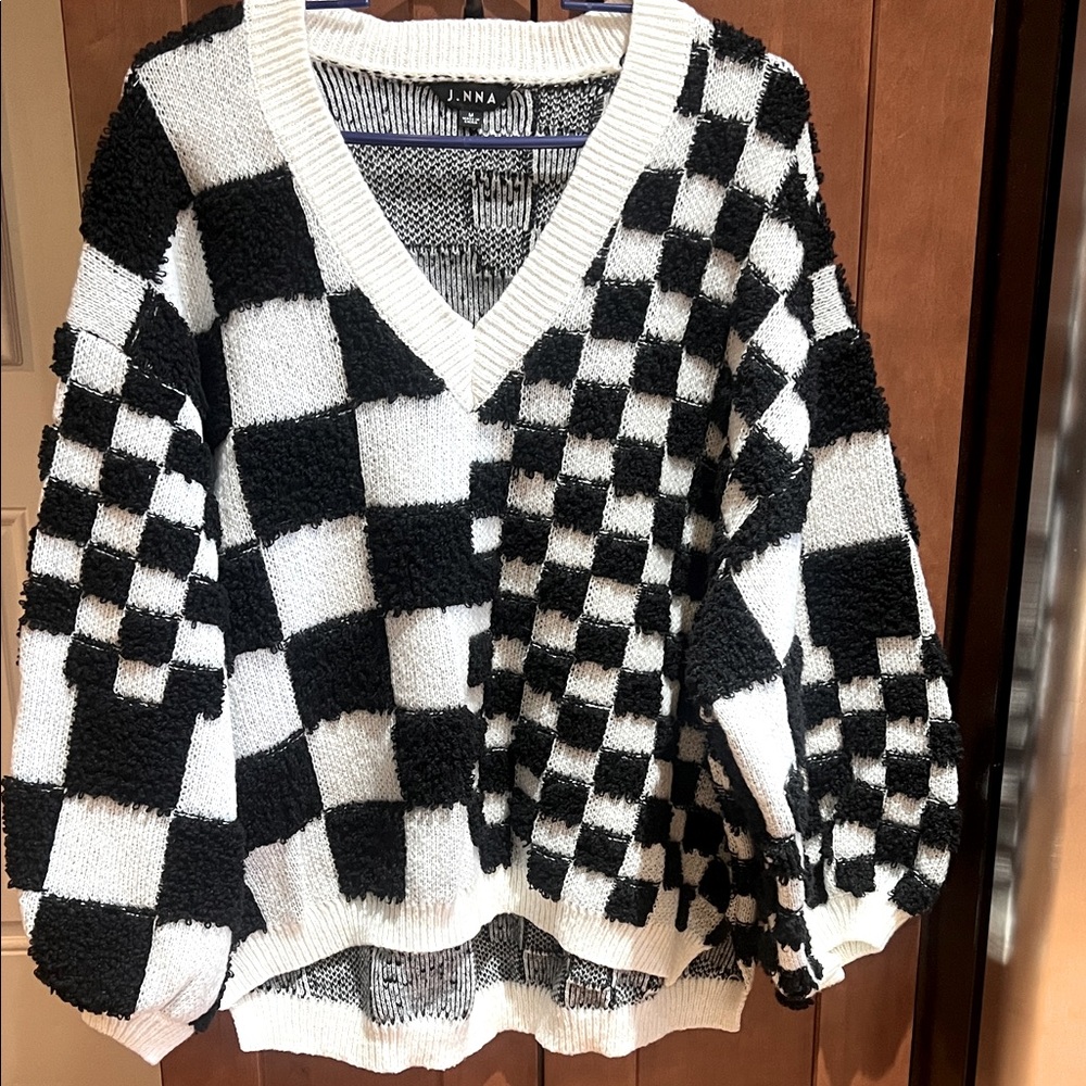 Black and White Checkered Women's Sweater